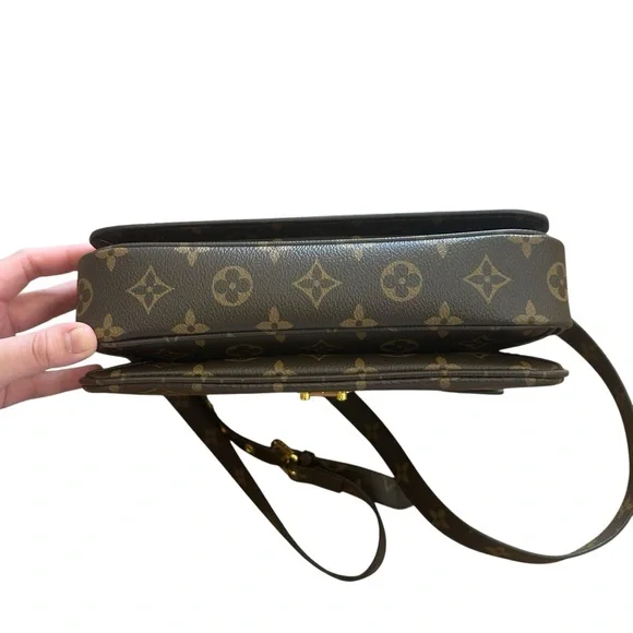 Designer Inspired Monogram Print Flap Crossbody Bag Gold Hardware Faux Leather - Picture 5 of 7